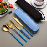 304 Dinnerware Set Flatware Kitchen Accessories Camping Travel Sets Gold Knife Fork Spoon Portable Cutlery Sets With Case - Image 8