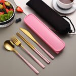 304 Dinnerware Set Flatware Kitchen Accessories Camping Travel Sets Gold Knife Fork Spoon Portable Cutlery Sets With Case - Image 7