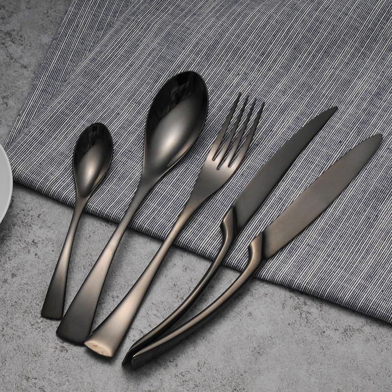 3172818251700.jpg 4PCS Set Black Stainless Steel Cutlery Korean Dinnerware Set Gifts Mirror Polishing Silverware Sets Scoop Knife and Fork Sets - Image 1