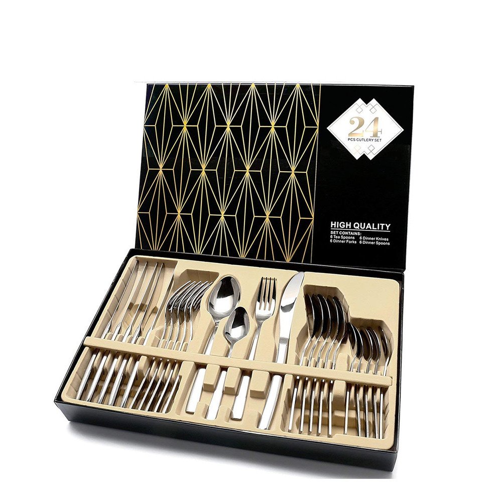 423654604631.jpg 24 PCS Flatware Set Cutlery Dinnerware Spoon Knives Gift Box - Image 1