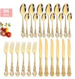 Stainless Steel Cutlery Spoon West Dinnerware Set Gold Plated - Image 9