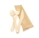 Disposable Degradable Tableware Wooden Cutlery Kraft Paper Bag Set - Image 3