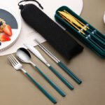 304 Dinnerware Set Flatware Kitchen Accessories Camping Travel Sets Gold Knife Fork Spoon Portable Cutlery Sets With Case - Image 5