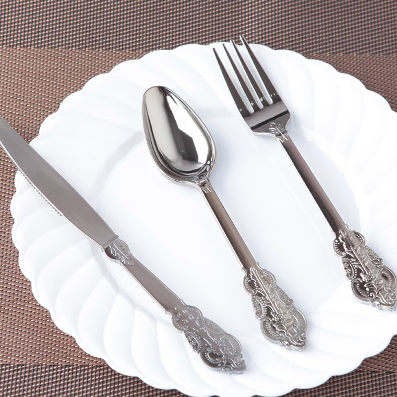 78a7856b-e934-423c-a138-6bebb21a0cbf.jpg 10 Disposable Plastic Electroplated Silver Cutlery Cutlery - Image 1