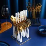 Gold Dinnerware Set Stainless Steel Tableware Set Knife Fork Spoon Luxury Cutlery Set With Storage Rack Dishwasher - Image 3