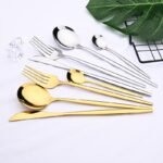24PCs White Gold Dinnerware Set Stainless Steel Knife Fork - Image 2