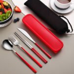 304 Dinnerware Set Flatware Kitchen Accessories Camping Travel Sets Gold Knife Fork Spoon Portable Cutlery Sets With Case - Image 9