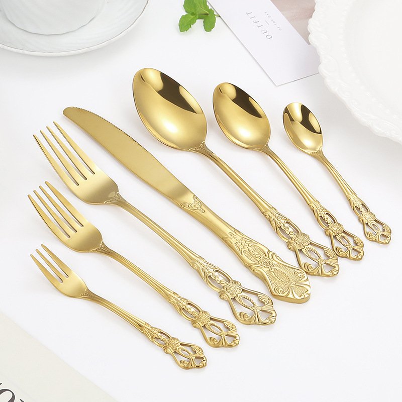 e55d928d-1906-4276-bb39-2a5d241e9b14.jpg Stainless Steel Cutlery Spoon West Dinnerware Set Gold Plated - Image 1